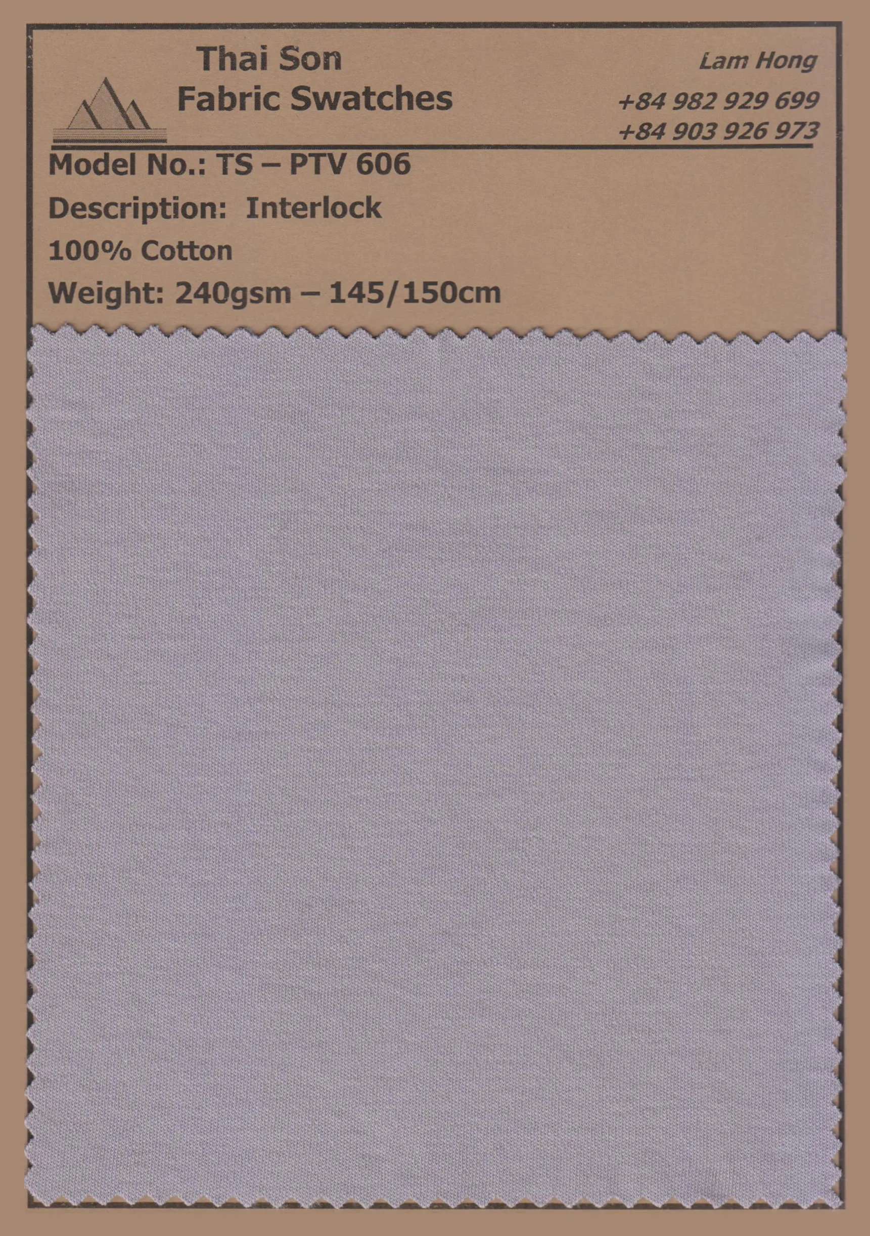 Cotton interlock fabric swatch made by a Vietnam fabric manufacturer