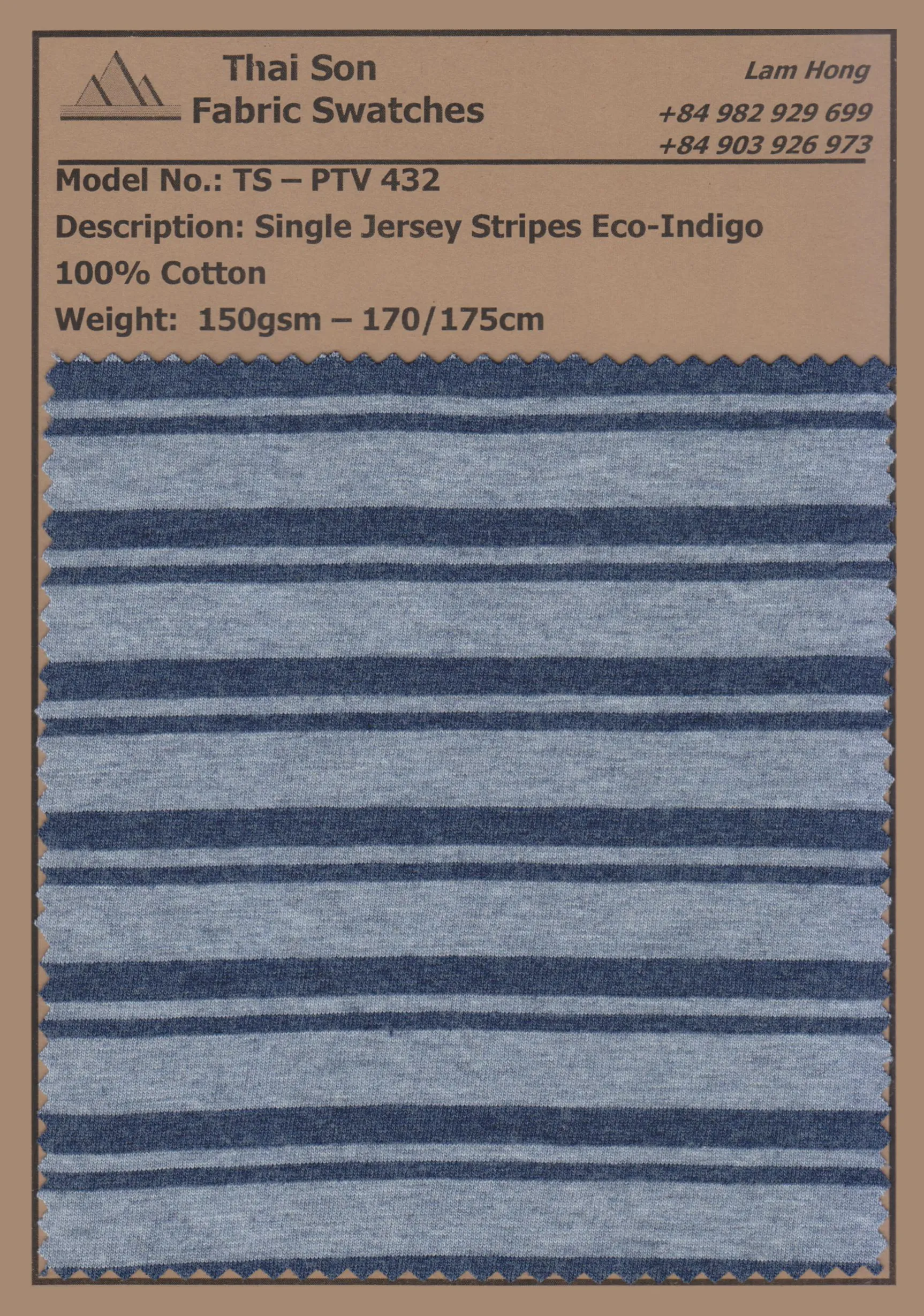 A fabric swatch with stripes technique in single jersey fabric.