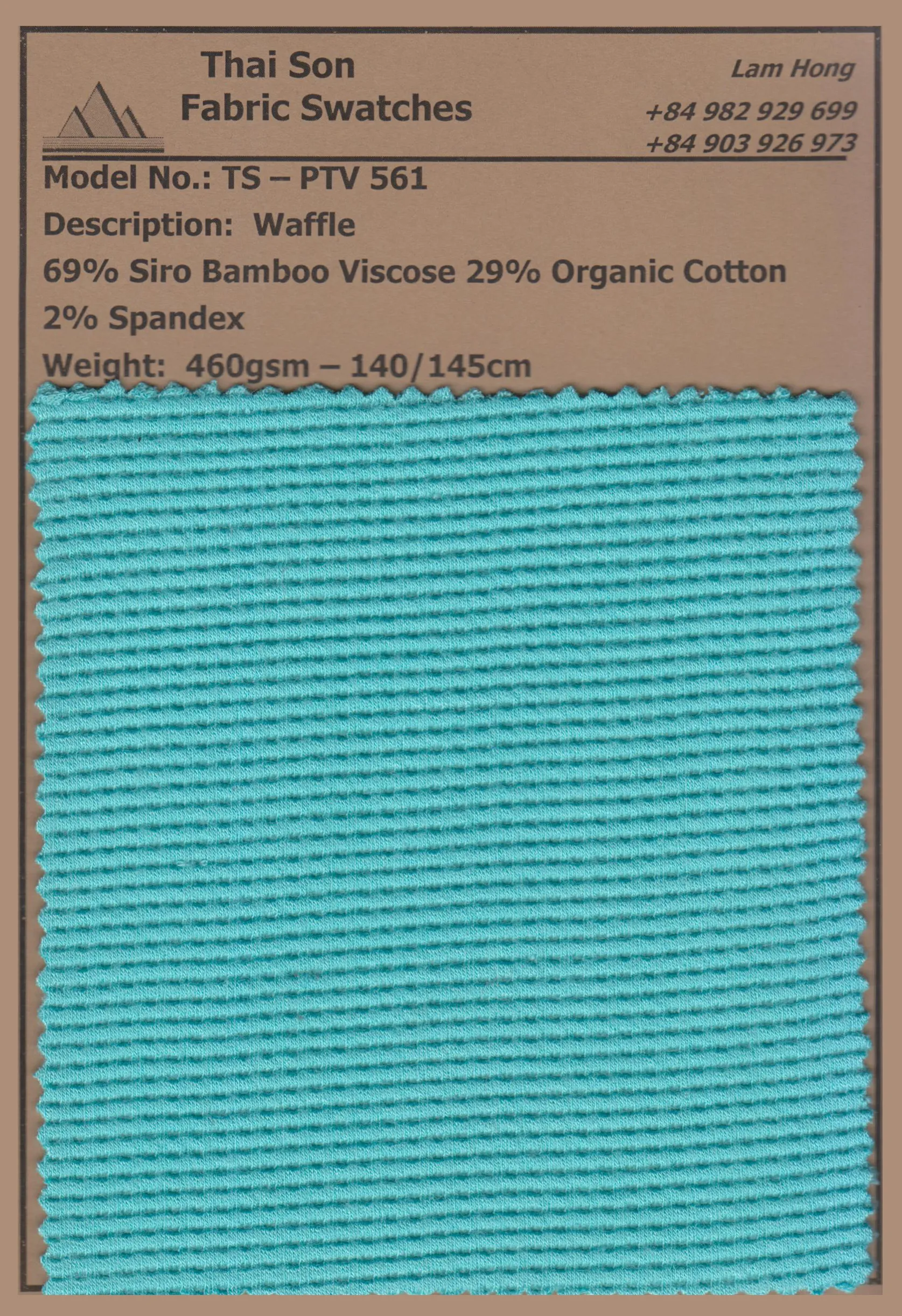 Waffle knit fabric sample made in Vietnam for apparel production.