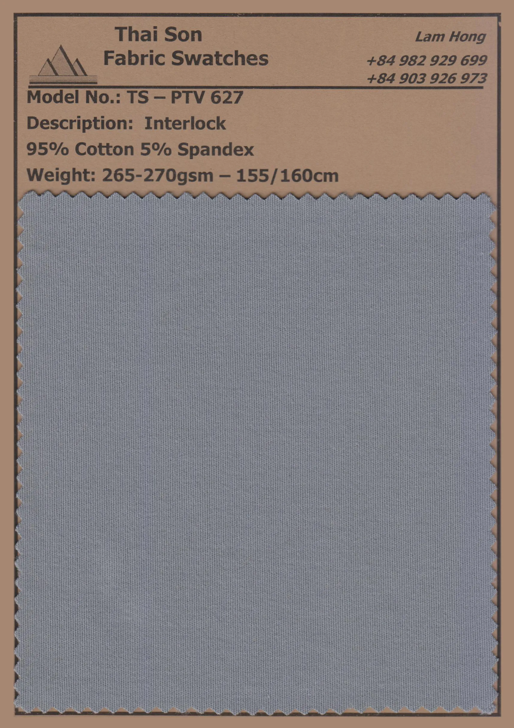 Cotton interlock fabric swatch made by a Vietnam fabric manufacturer