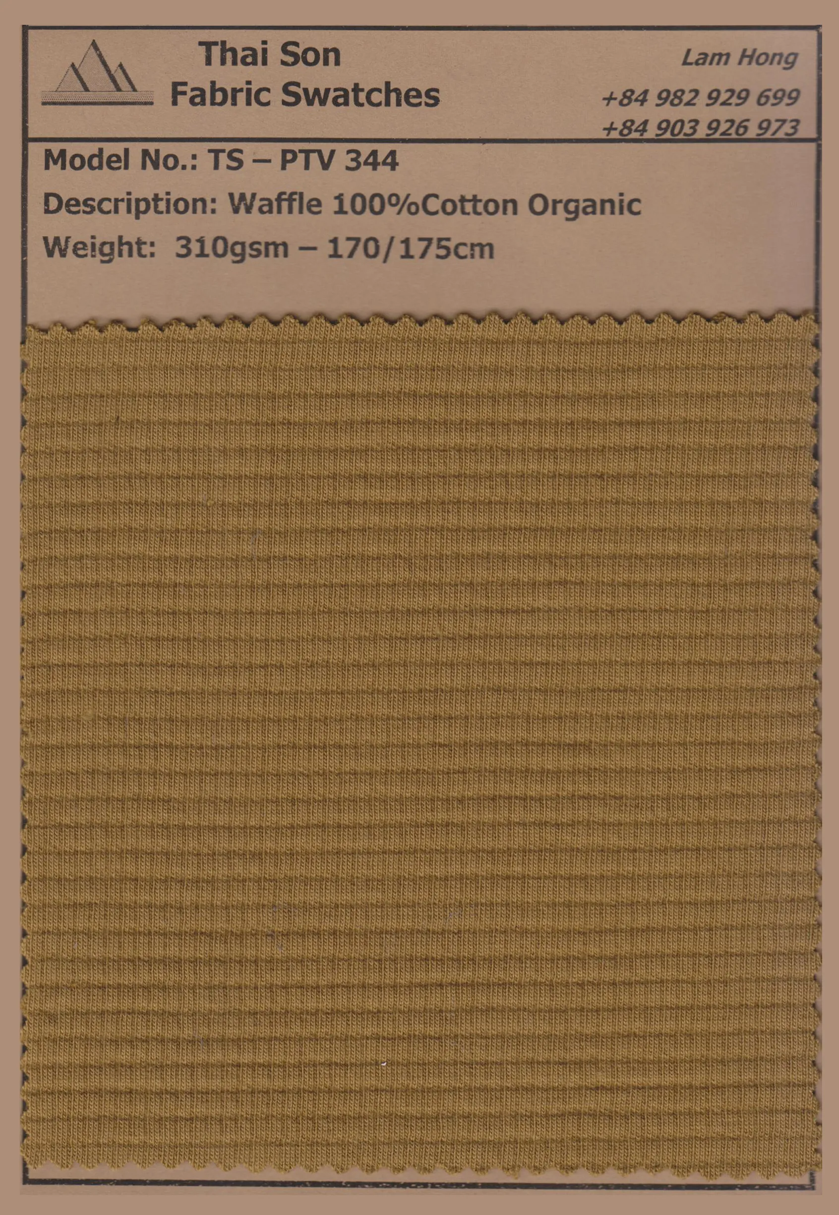 Waffle knit fabric sample made in Vietnam for apparel production.