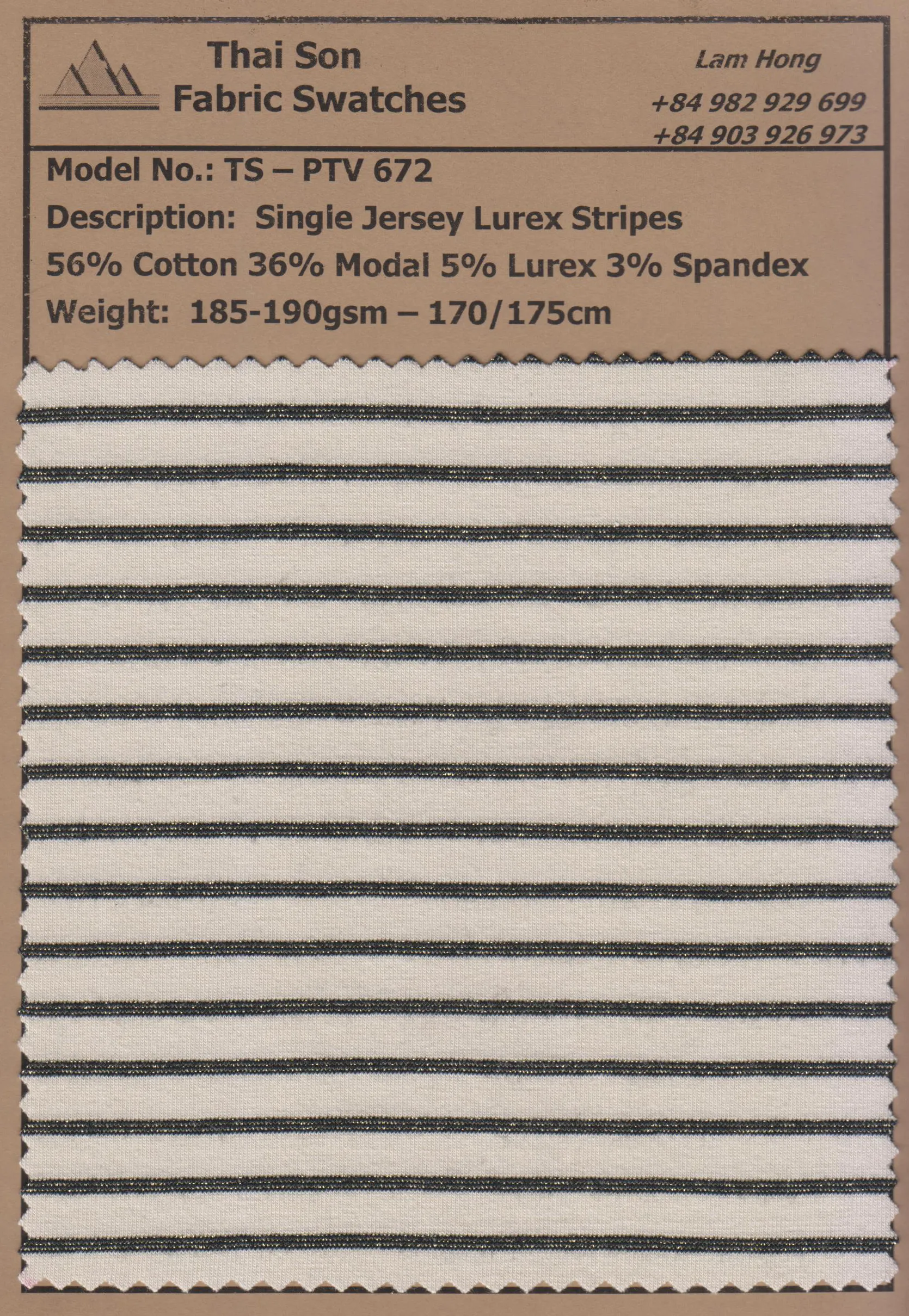 A fabric swatch with stripes technique in single jersey fabric.