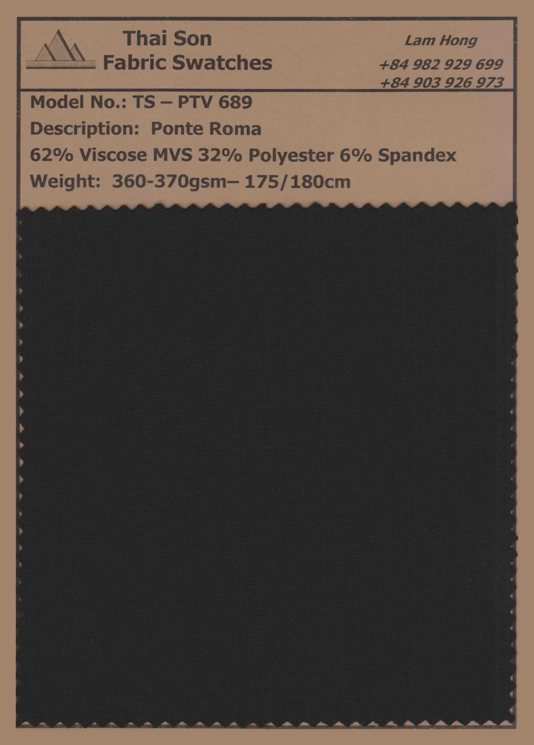 Ponte Roma knit fabric swatch produced by a Vietnam Knit Fabric manufacturer.