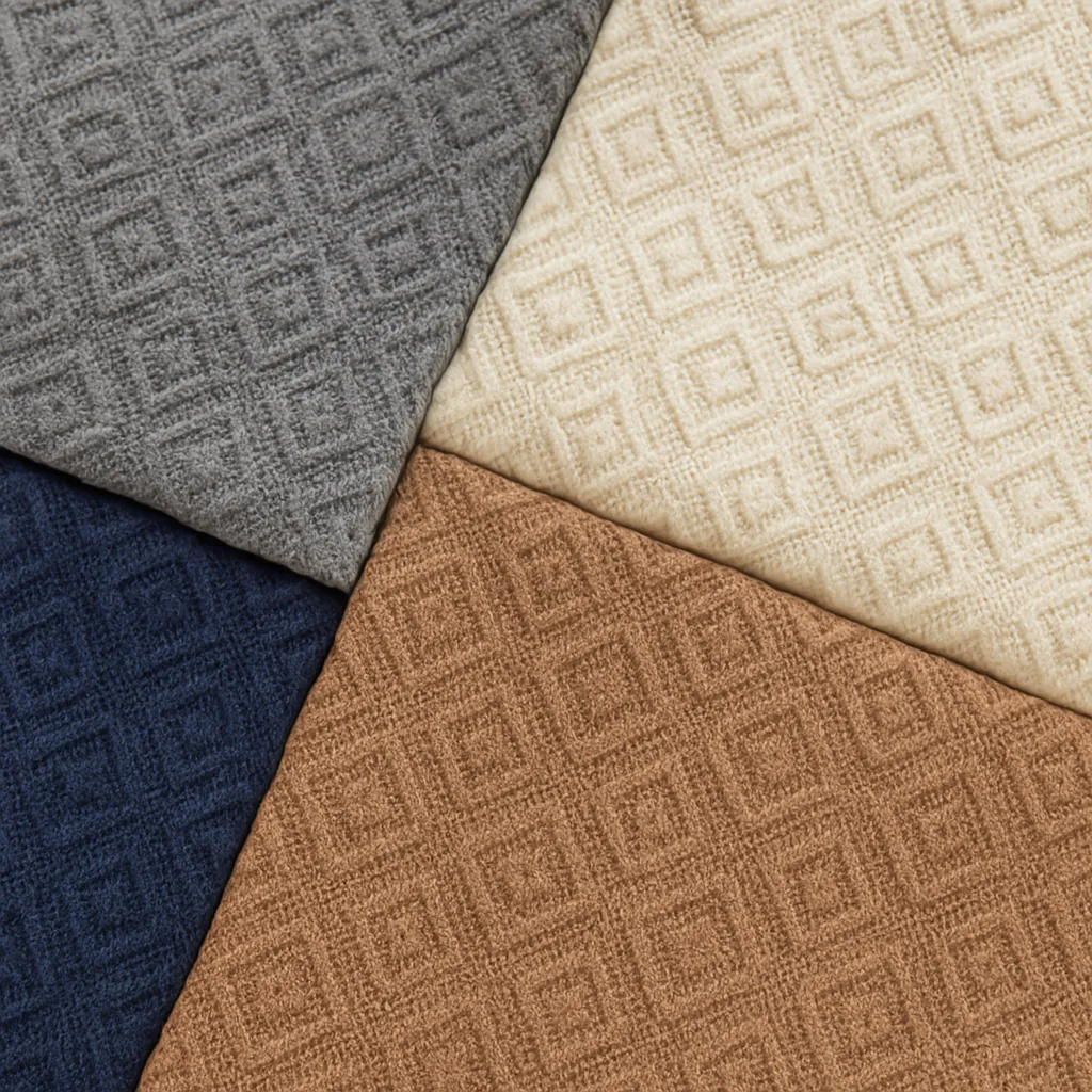 Vietnam Jacquard fabric with raised geometric patterns, widely used in fashion.