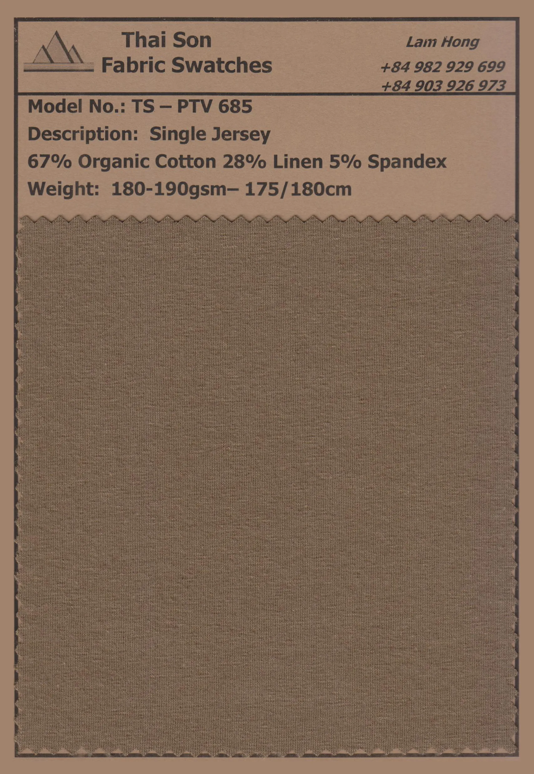 A swatch of blended Linen fabric vs cotton from Vietnam manufacturer