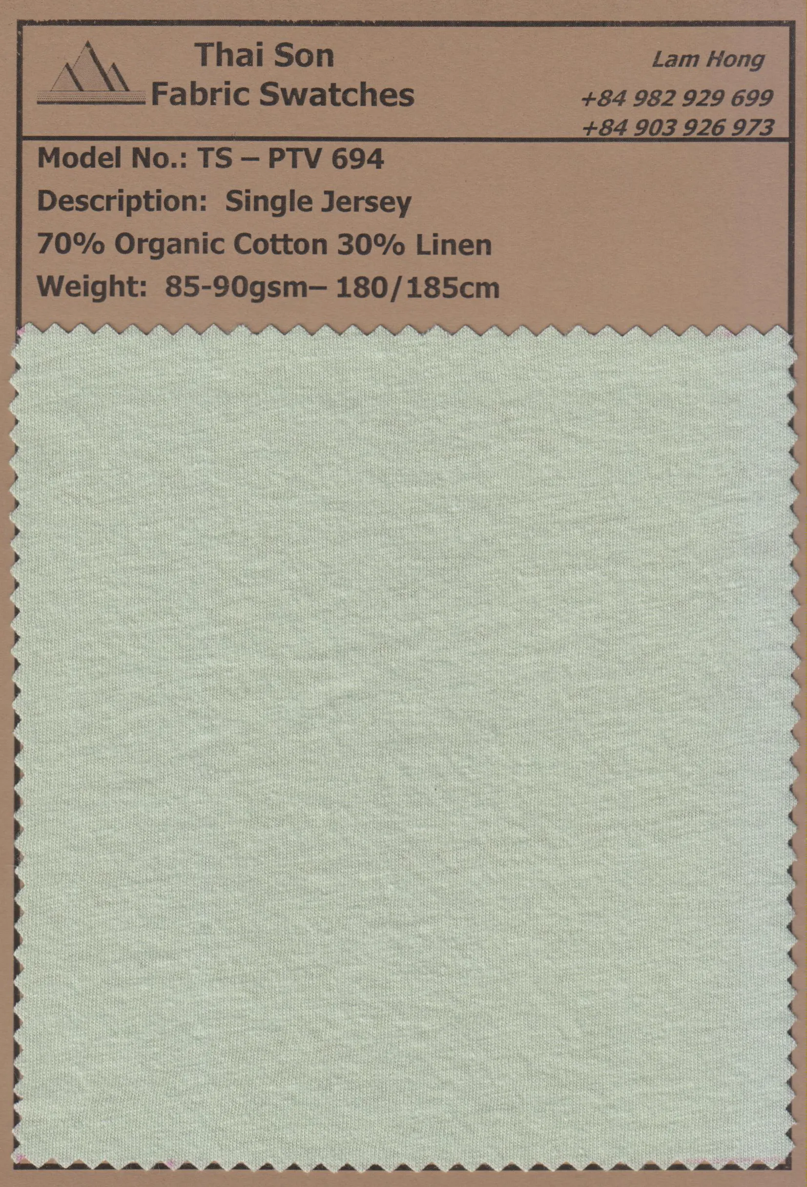 A swatch of blended Linen fabric vs cotton from Vietnam manufacturer