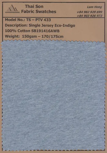 A swatch of Eco Indigo Cotton fabric made in Vietnam 