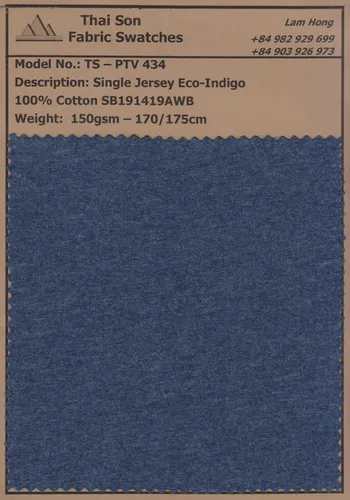 A swatch of Eco Indigo Cotton fabric made in Vietnam 
