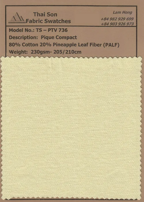 Cotton PALF pique knit fabric swatch by Thai Son S.P made from Cotton/Pineapple (PALF) 80/20.